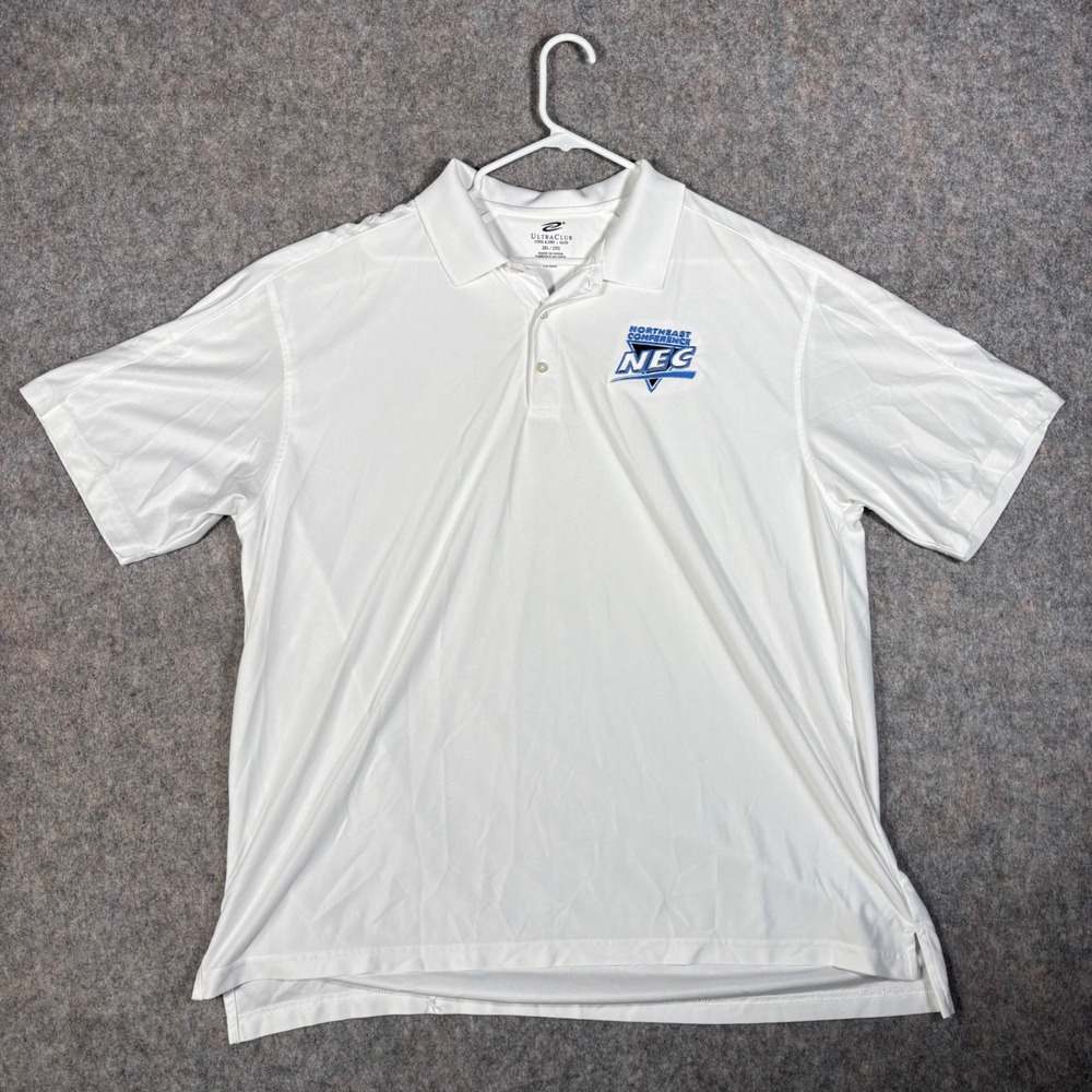 NEC Northeast Conference Polo Shirt Mens 2XL White Cool‎ & Dry Elite UltraClub